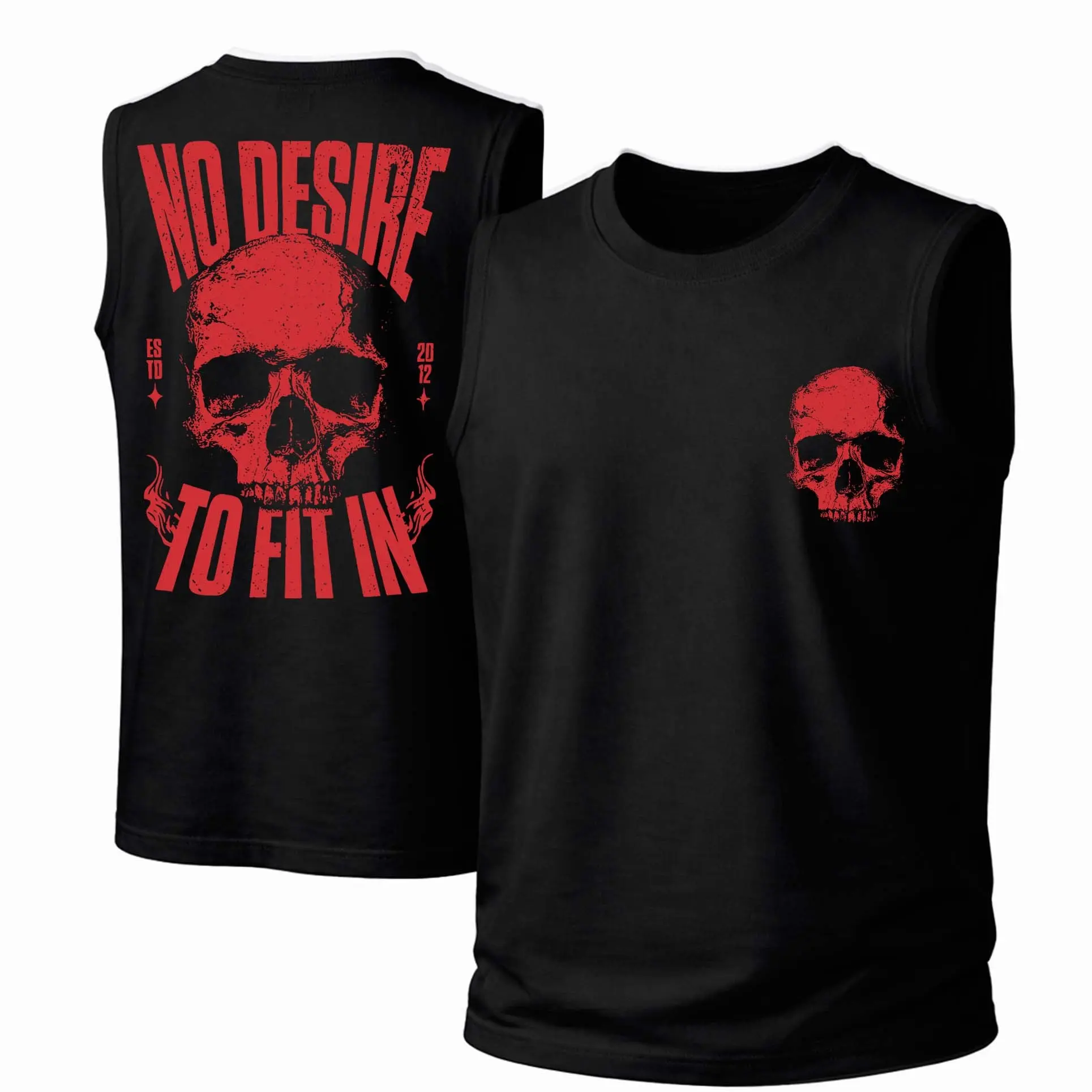 Men's Sporty Chic Loose Fit Tank Tops - Retro Skull Printed Pattern, Unisex Streetwear, Breathable Lightweight Mesh Sleeveless Crew Neck Shirts for Spring & Summer Outdoor Wear, Care: Hang Dry, Do Not Dry Clean