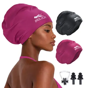 BRDLOCK 2 Packs Extra Large Swim Cap for Long Hair Braids Dreadlocs Waterproof Silicone Swimming Cap for Women