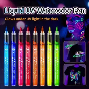 8 Color Glow-In-The-Dark Body Art Kit, Flashing Liquid Eyeliner Pen, Neon Fluorescent Makeup Stick, Liquid UV Watercolor Pen, Glowing Under UV Light, Perfect for Birthday, Music Fest, Mask Party