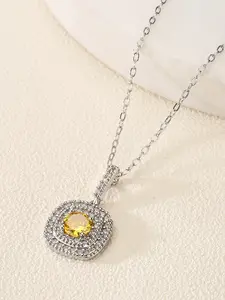 Korean Style Minimalist Micro-Set Full Diamond Sparkling Square Zircon Necklace, Fashionable Elegant Lightweight Pendant Choker for Women