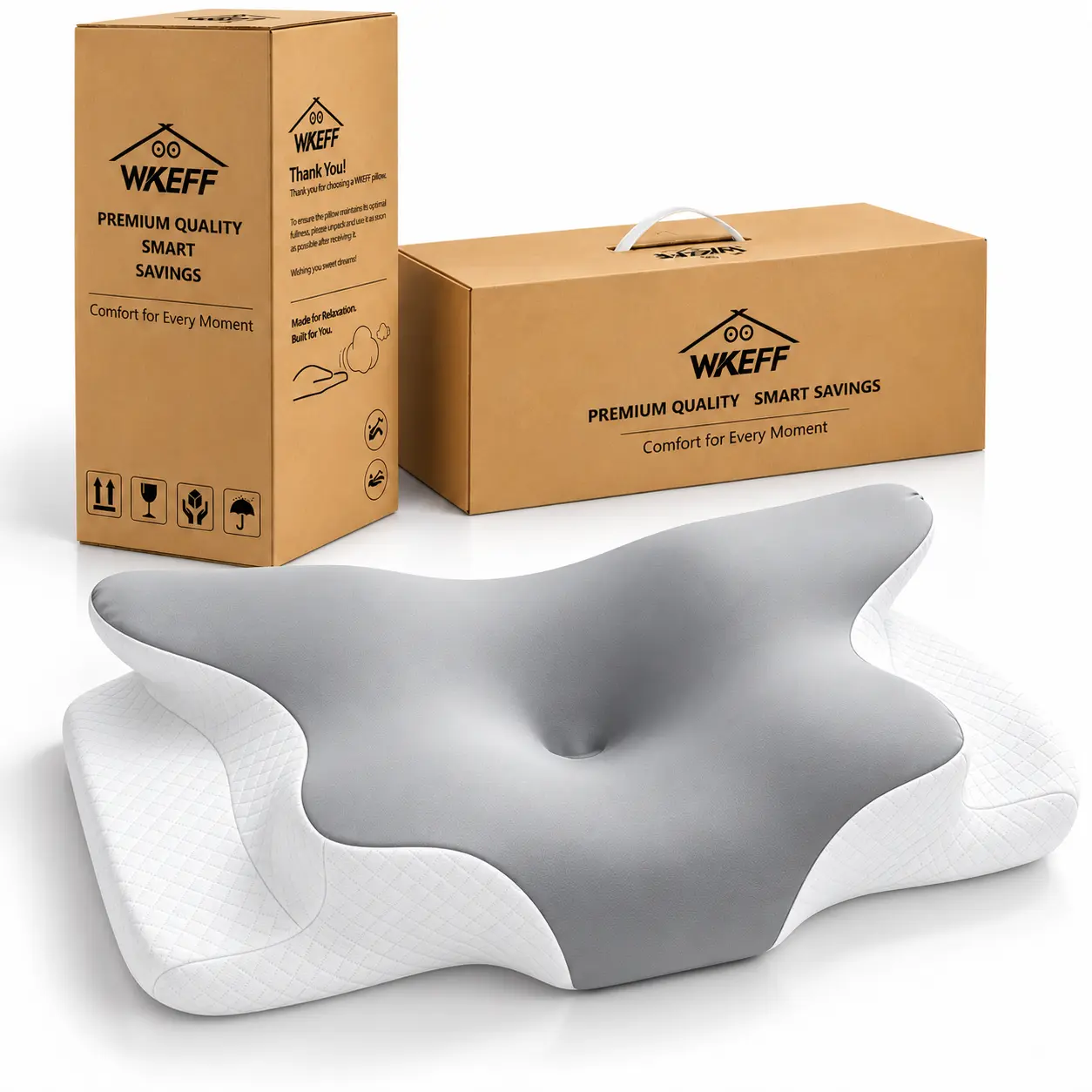 WKEFF 3.0 Ergonomic Dual-Height Memory Foam Pillow with Armrest, Relieve Neck Pain, Prevent Numb Arms, Support Side Back Stomach Sleepers, Removable Pillowcase