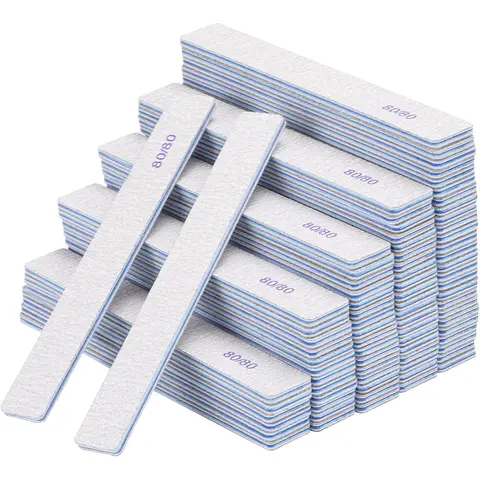 50pcs Double-Sided Strong Rectangle Shaped Emery Board Files - 80/80, 100/100, 100/180 Grit, Time-Saving Professional Nail Art Tools for Adults, Nail Tech Supplies for Home & Salon, Adhesive Tape Included