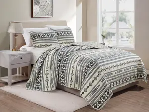 CHEZMOI COLLECTION Colby Western Geometric Tribal Washed Microfiber Bedspread Quilt Set Twin Queen King Sizes Vermicelli Stitching