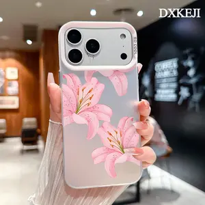 Pink Lilies Trendy Pattern Phone Case for iPhone 17 16 Pro Max 15 Plus 14 13 12 11 Air Plus Shockproof Anti-Scratch Durable PC Back Protective Cover Cellphone Casing