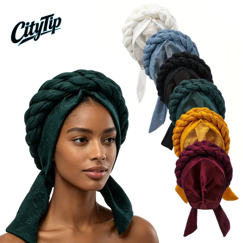 Women's Unisex 2-Pack Braided Turban Head Wrap Hats - Pre-Tied Double Braid, Stretch Fabric, Pleated Edge, Soft Protective Headwear for Daily Outdoor Wear (Sports & Outdoor Accessory)