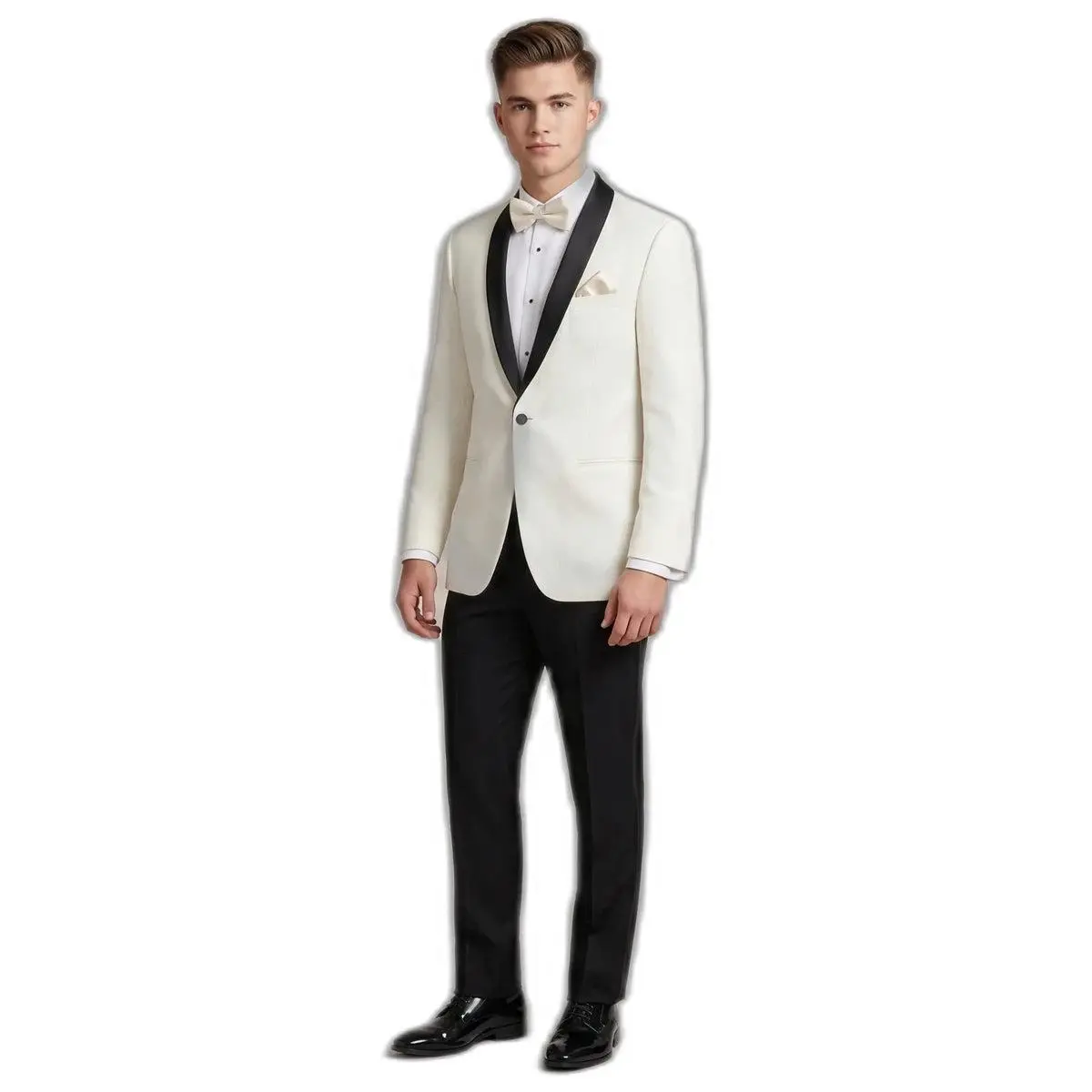 The All White – White Tuxedo + Ivory Bow Tie | Prom 2026