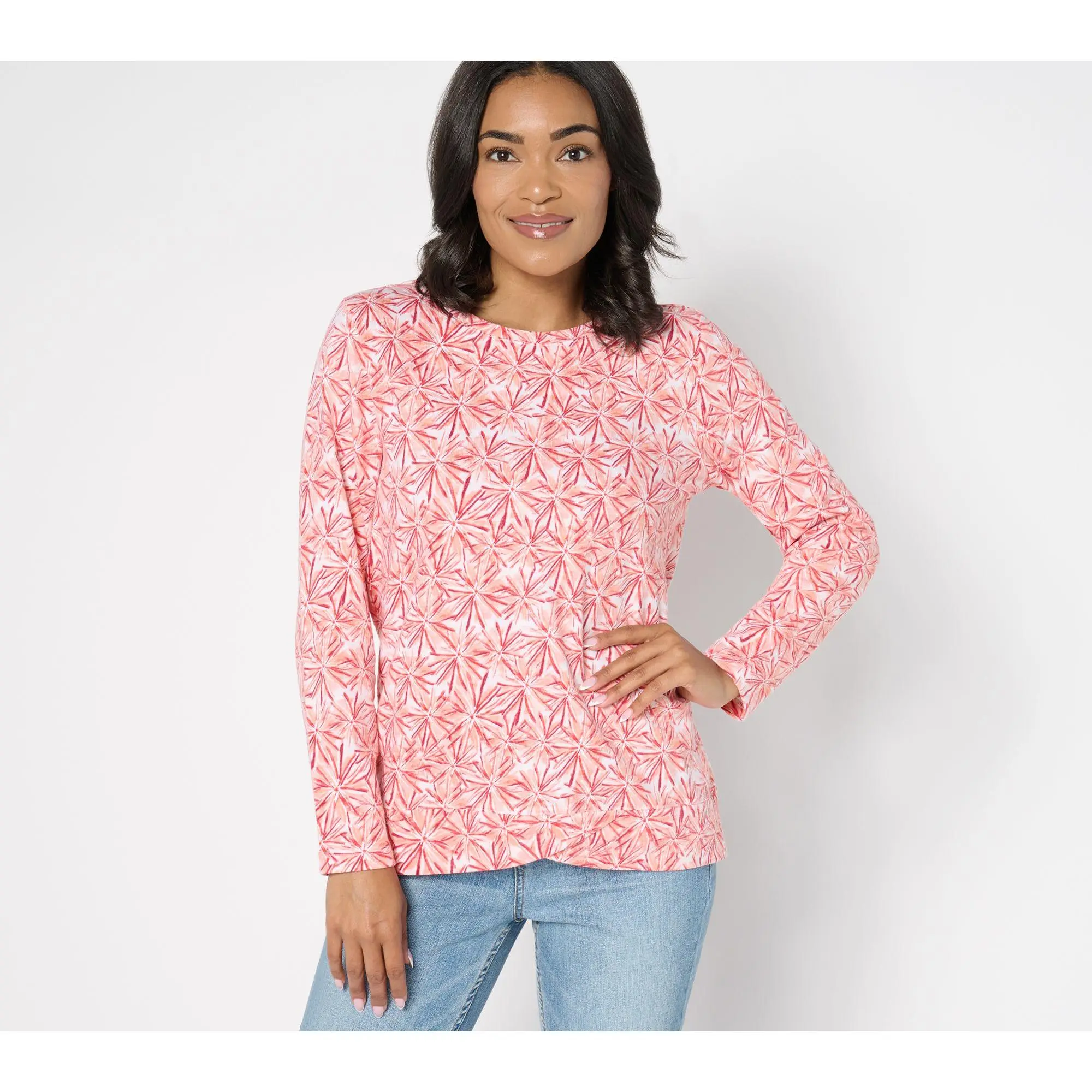 Denim & Co. Active Textured Cotton Pullover with Crossover Hem