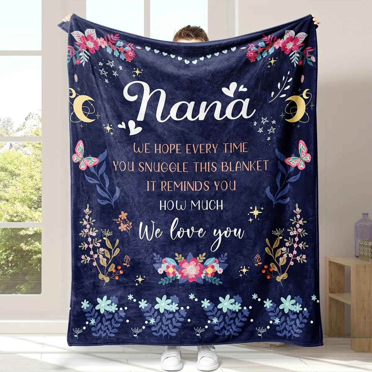 Grandma Gifts Traditional-Style Soft Flannel Blanket - Cozy Aesthetic Warm Aesthetic All-Season Polyester Knitted Digital Print Cover for Couch, Nap - Ideal for Christmas, Mother's Day, Birthday Presents