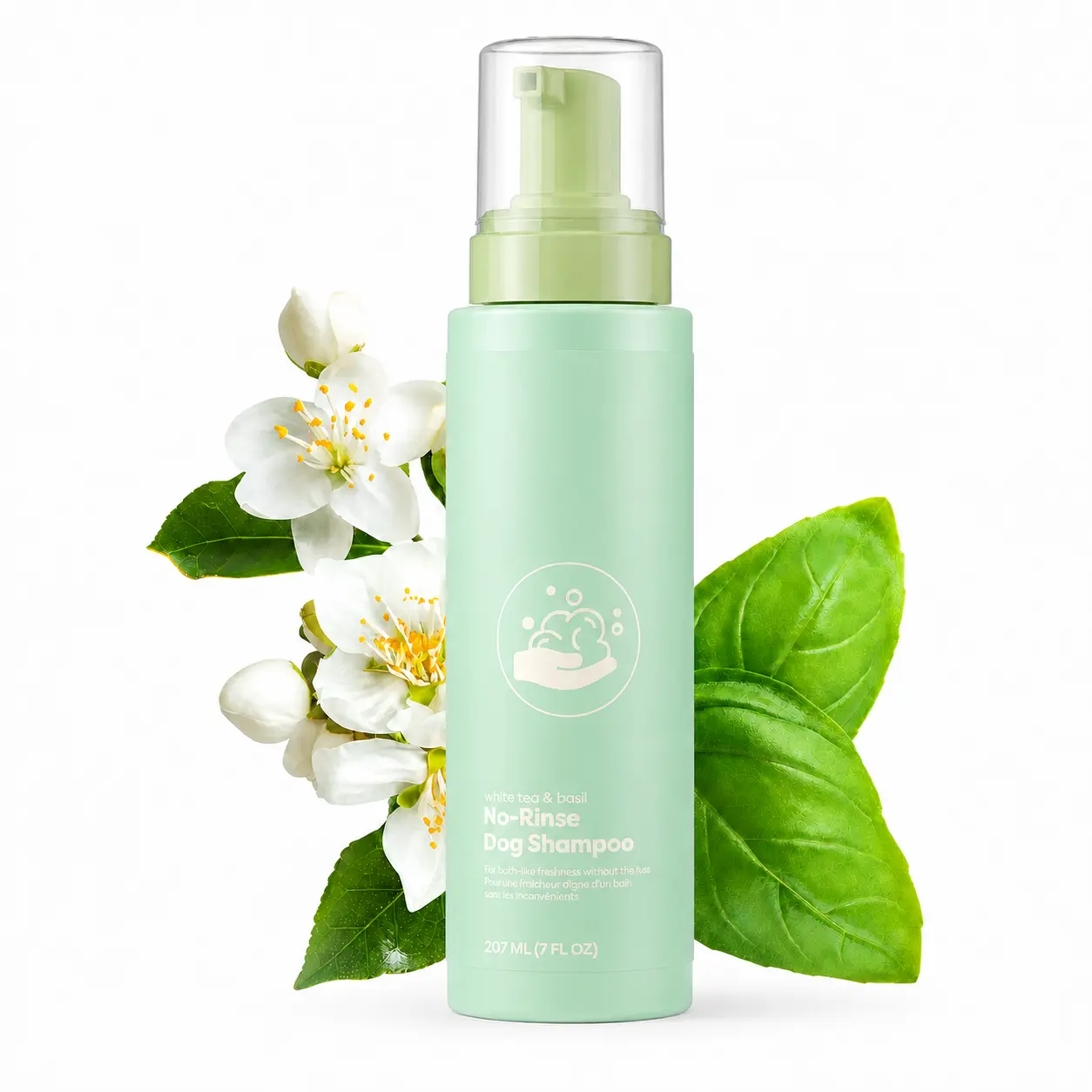 Waterless Shampoo & Conditioner, White Tea & Basil, 7 oz | No-Rinse Wash for Cleaning, Conditioning & Detangling, for All Coat Types, Refreshing White Tea and Basil Scent