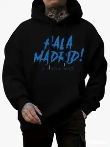 Ultimate Comfort Men's Casual Lined Hoodie - Warm Fall Winter Pullover with Bold Letter Print Regular Fit Long Sleeves Kangaroo Pocket for Outdoor Wear Classic Cotton Blend Tops Menswear,HALA MADRID!Y NADA MAS