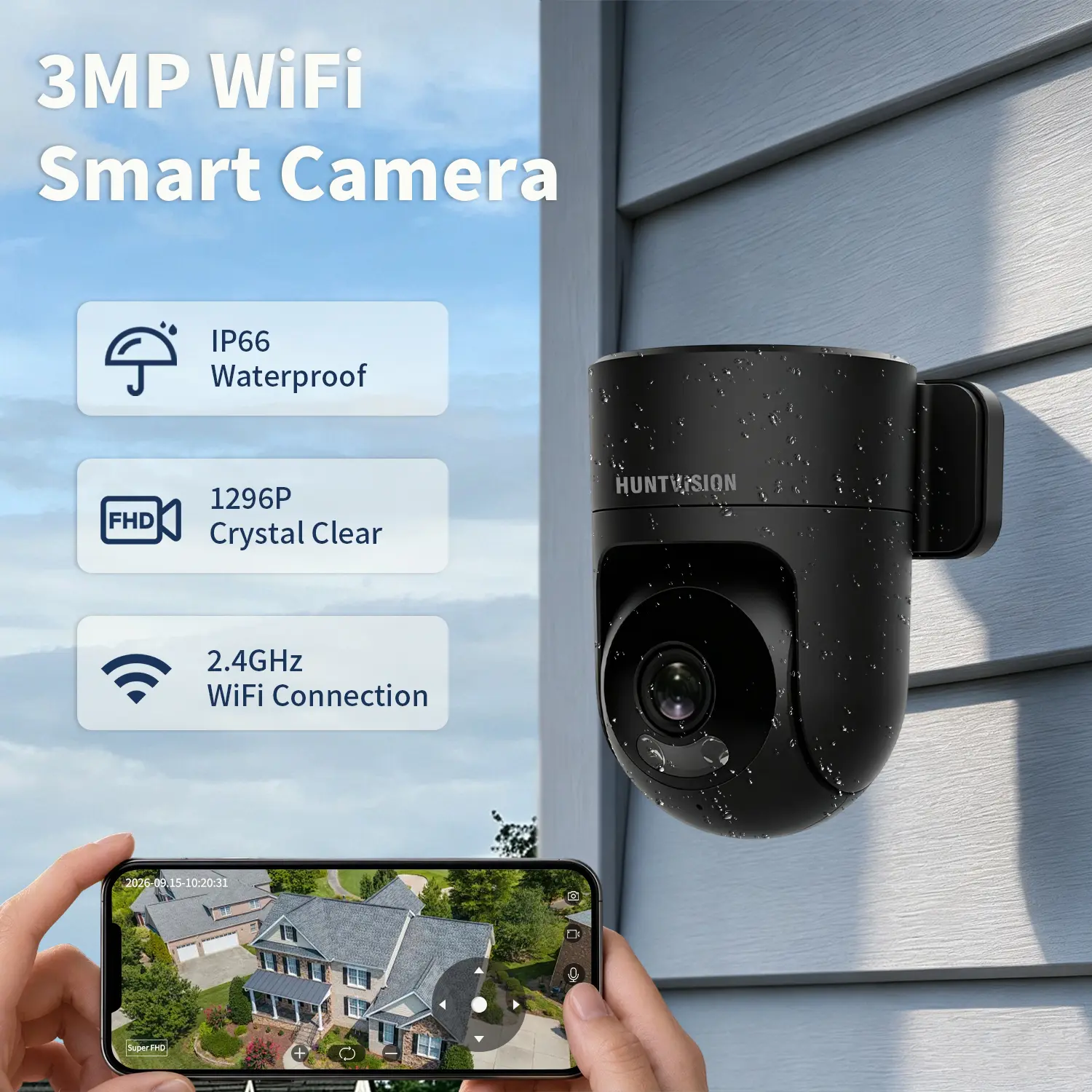 3MP HD Smart WiFi Security Camera, IP66 Waterproof 360° PTZ Camera, AI Human Detection, Motion Tracking, Color Night Vision, 2-Way Audio, Local Recording, Home Surveillance Camera