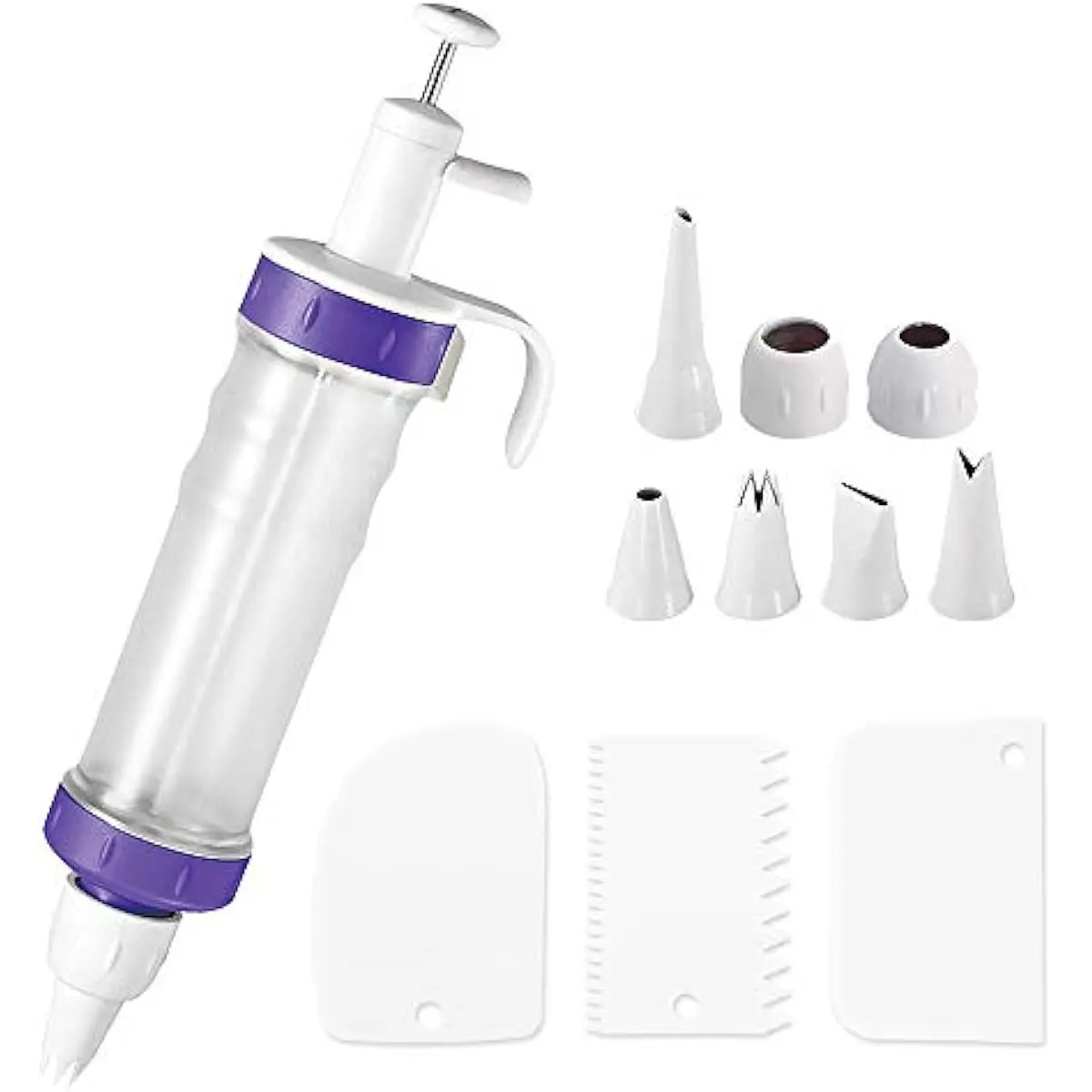 1Set Dessert Decorating Syringe Set, Icing Dispenser Cupcake Filling Injector, 7 Icing Nozzles, 3 Cream Scrapers Frosting Making Dessert Cream Piping Syringe Nozzles Kits for Cake Cookies Decoration