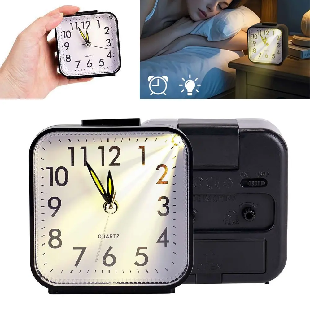 SJPACK Small Travel Alarm Clock Analog Battery Operated Silent With Light No Ticking