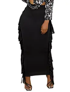 2026 Viral Movement Fringe Maxi Skirt  Minimalist Architectural Bodycon Skirt,Sophisticated Side Tassels,High Waist Party Piece (True to Size) Womenswear