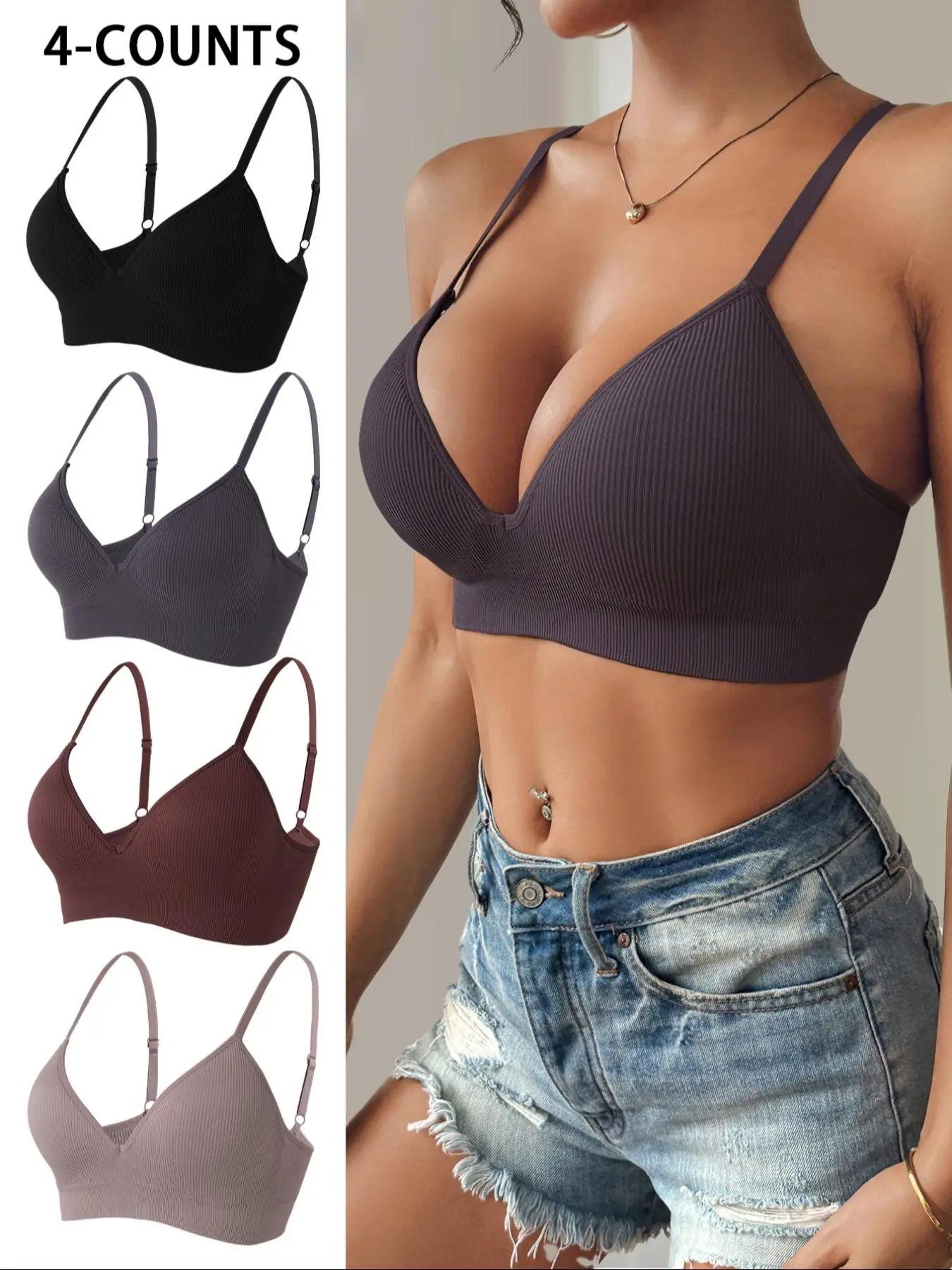 Women's Solid Wireless Bra, Minimalist Breathable Bra, Non Underwire, Soft Comfortable Breathable Seamless Bra, Women's Lingerie for All Seasons, Soft Comfy Bra, Casual Comfy Bra, Everyday Essential Bra, Womenswear