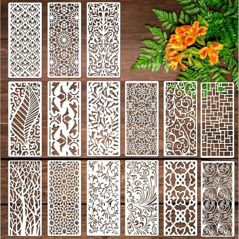 15 piece Stencils for Painting Furniture Cake Decorative Stencils Texture Stencils Background Stencil for Painting on Wooden Furniture Floor Easter Decorations DIY Supplies