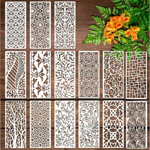 15 piece Stencils for Painting Furniture Cake Decorative Stencils Texture Stencils Background Stencil for Painting on Wooden Furniture Floor Easter Decorations DIY Supplies