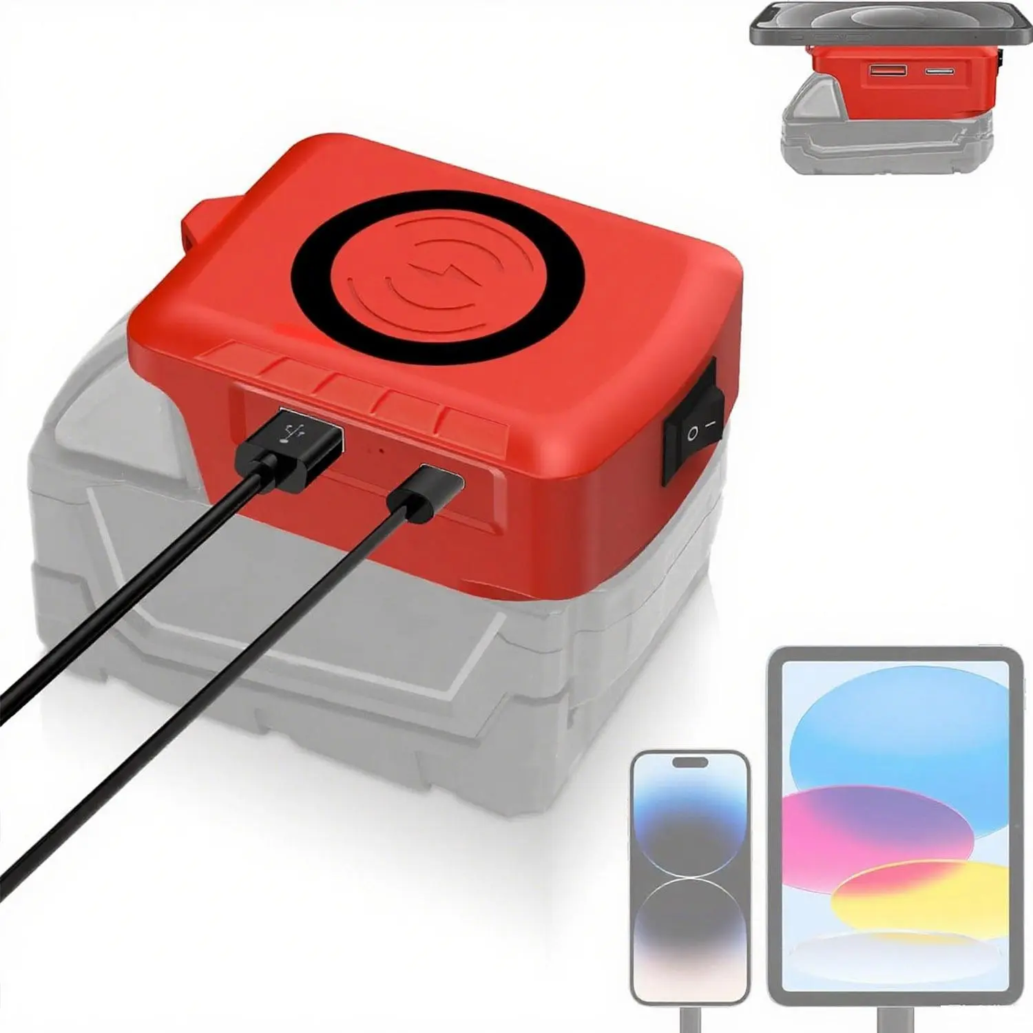 Battery Adapter, Fast Wireless Charger Adapter For MIL 18V Battery - With Type C & USB Output, Wireless Phone Charger (No Battery)