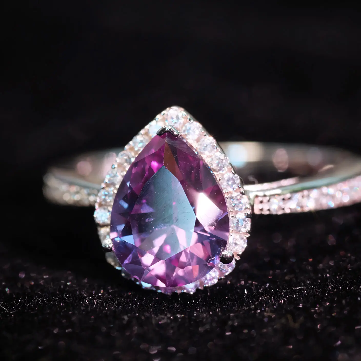 Color Change Alexandrite Ring 925 Sterling Silver Pear Shape Ring Elegant Beautiful Rings Unique Rings Everyday Ring radiant cut ring engagement promise rings for gf