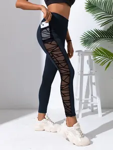 Women's High Waisted Yoga Leggings, Tummy Control Butt Lift Design, Breathable Mesh Fabric, Side Pockets, Suitable for Fitness Running All Seasons