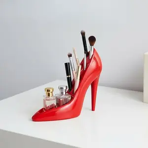 High Heel Makeup Organizer - 9 Slot Small Cosmetics Storage, Countertop Display with Brush Holder for Lipstick, Pencils, Vanity Decor, and Gifts for Women