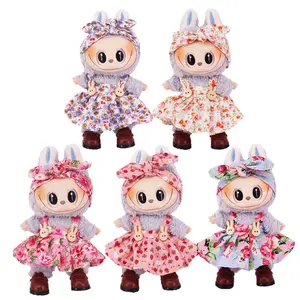 17cm Lalabubu Doll Clothes Set, Floral Dress + Hair Accessory, Forlabubu Party Series, Cute Plush Toy, Perfect Gift, Doll Clothing
