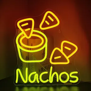 LookLight Nachos Neon Sign - Dimmable USB-Powered Wall Decor with Glowing Cheese & Tortilla Chips Design, Perfect for Bars, Kitchens, Fast Food Restaurants, and Mexican Cuisine, Mexican Restaurant Decor