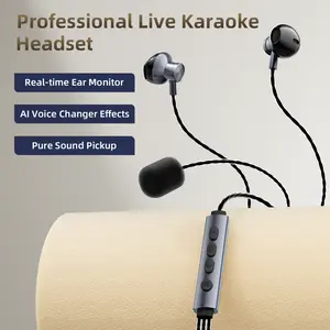 Free delivery Fatherday gift Karaoke Sound Card Wired Headphones, Professional Dsp Chip, 8 K-Sing Modes, Real-Time Monitor, Supports Karaoke/streaming/gaming/voice Chat,Type-C/Lightning compatible