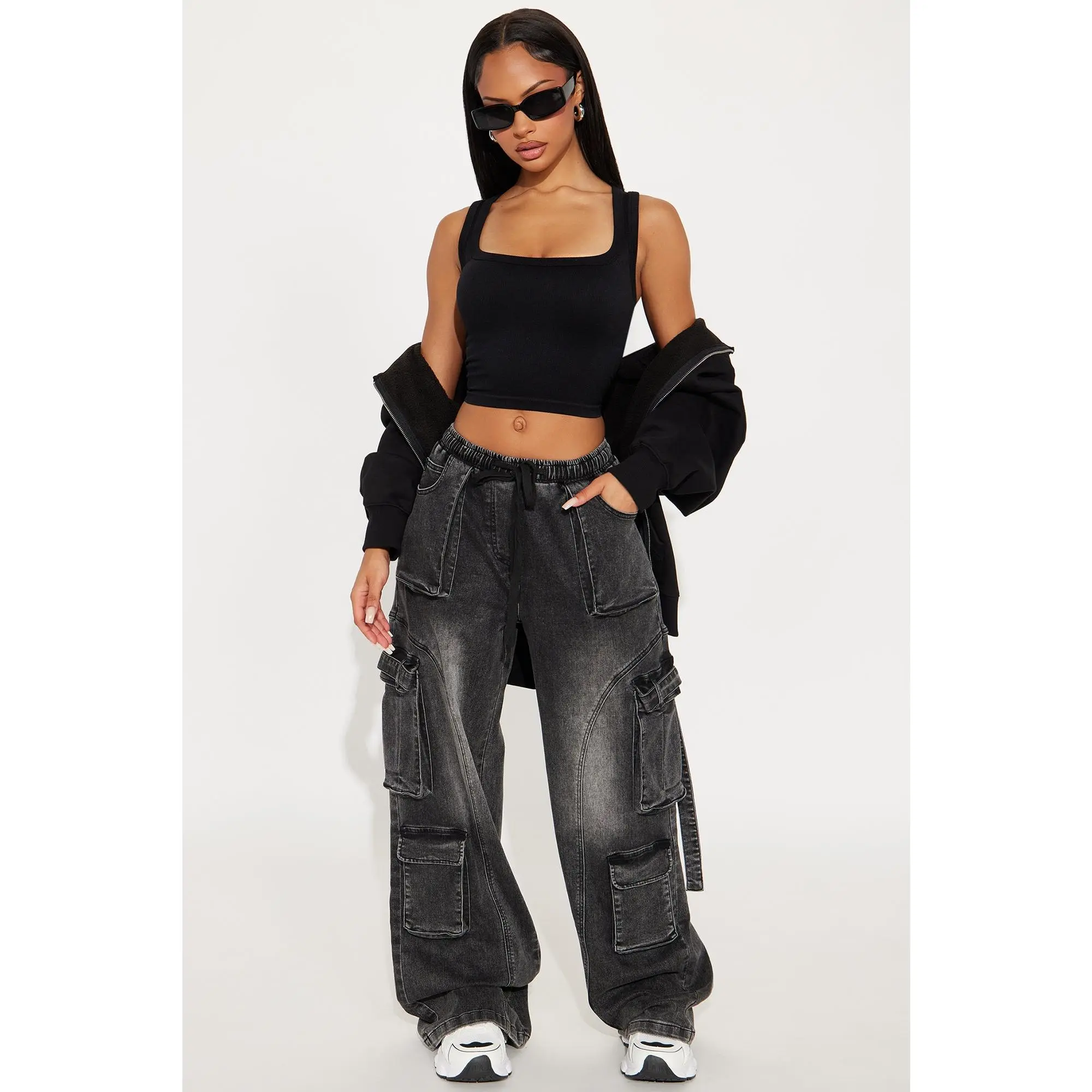 Met My Match Baggy Cargo Jeans - Black Wash