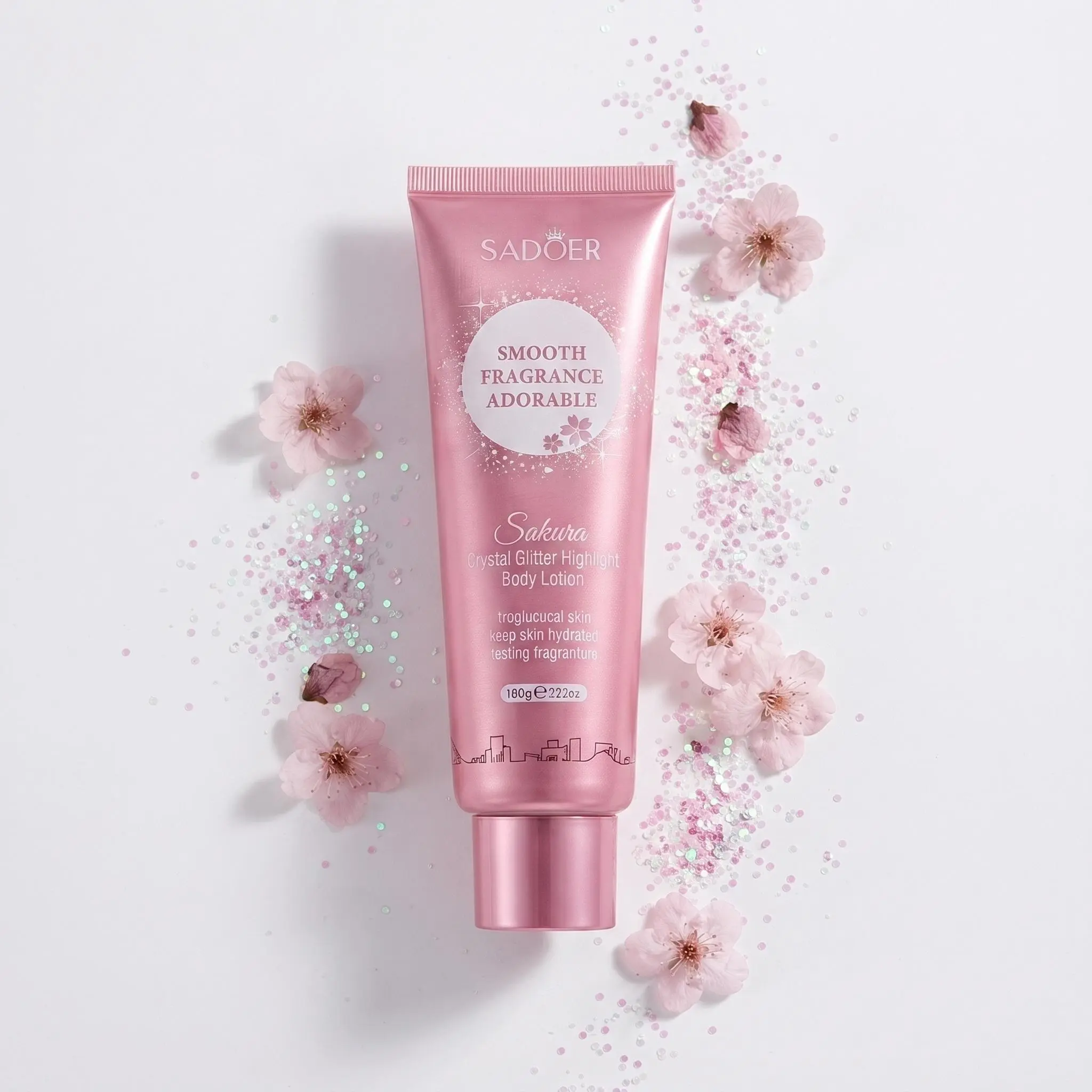 Women's Cherry Blossom Scented Crystal Glitter Highlight Marshmallow Body Lotion, Date Night Glow Moisturizer for All-Day Wear Makeup & Lazy People's Body Care soothe skin