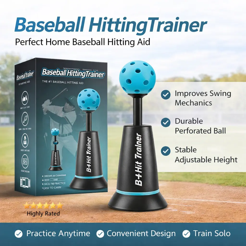 Portable Baseball Hitting Trainer, Solo Practice Batting Tee for Youth Beginners & Adults with Upgraded Weighted Base for Indoor Outdoor Use, Baseball & Softball Lovers, Improves Swing Mechanics
