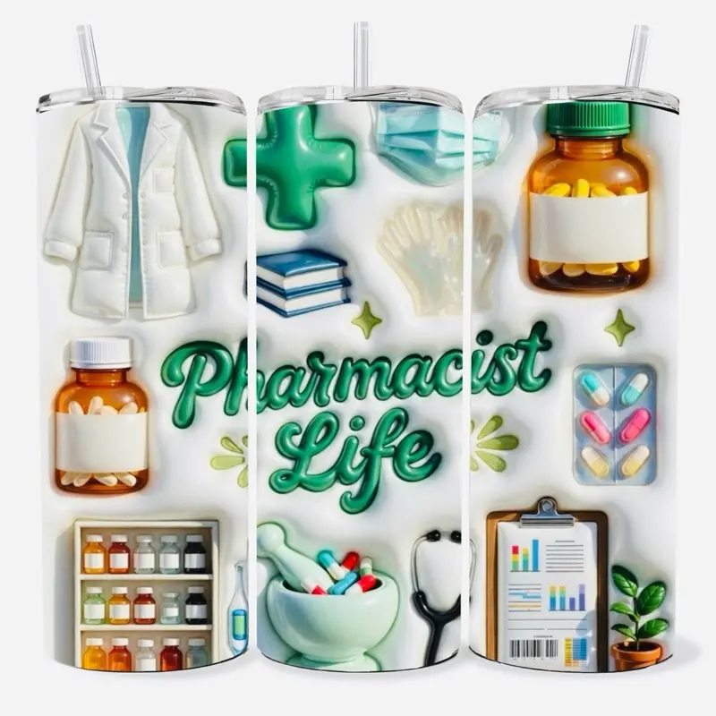 Pharmacist Life 20 oz Tumbler - BPA Free, Stainless Steel, Leak Proof, Clear Lid, Includes Straw