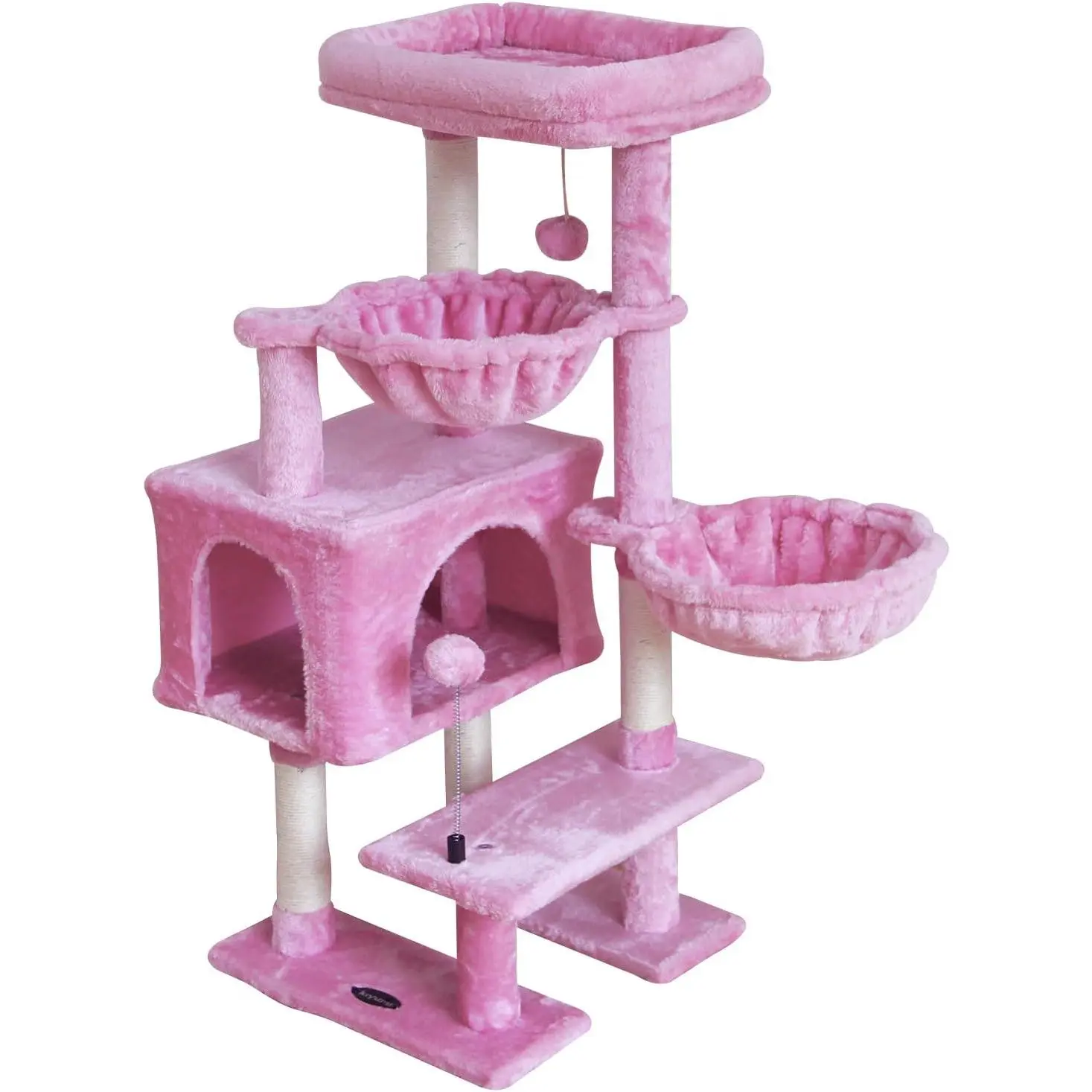 Multi-Level Cat Tree Condo Tower - Single Unit Indoor Cat Furniture with Sisal Scratching Post, Hammock Perch, Kitten Ball Toys & Play Area, Pink
