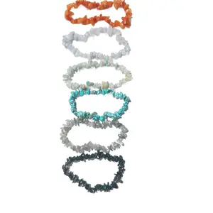 Crystal Chip Bracelet - Orange Chalcedony, Turquoise, Amazonite, Blue Lace Agate, Labradorite, Black Obsidian