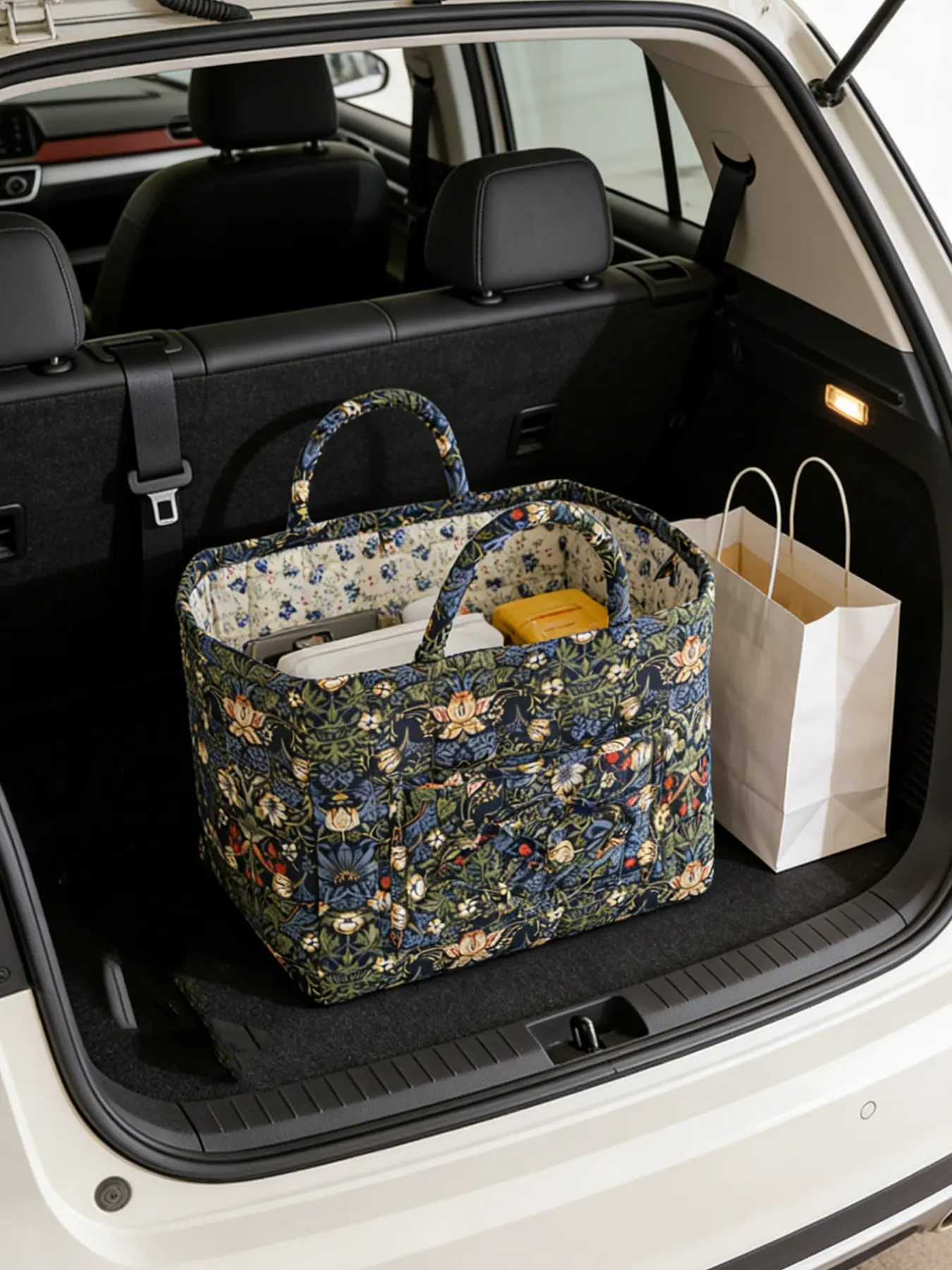 Floral Pattern Fabric Decorative Storage Basket, Portable Home Organizer for Kitchen, Bathroom and Office, Flower