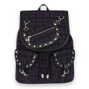 Purple Plaid Soft Canvas Backpack