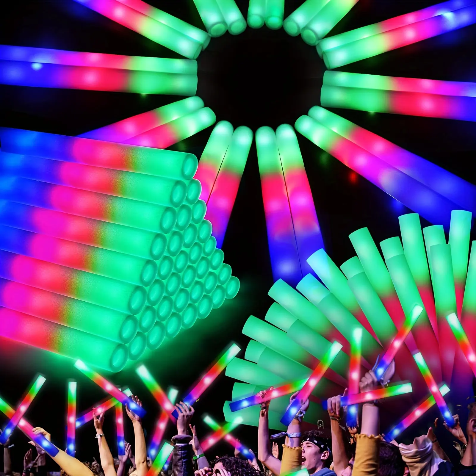 MICRENCY Unisex 14.6in Lightweight LED Sponge Lightstick - Glowing Party Favors, Colorful Decor, 3 Flashing Modes, Party Event Props, Birthday Gift Accessory, Bulk Glow Sticks