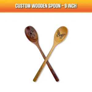 Personalized Custom Wooden Spoon - 9" Long - Laser Engraved - Dark or Light Wood