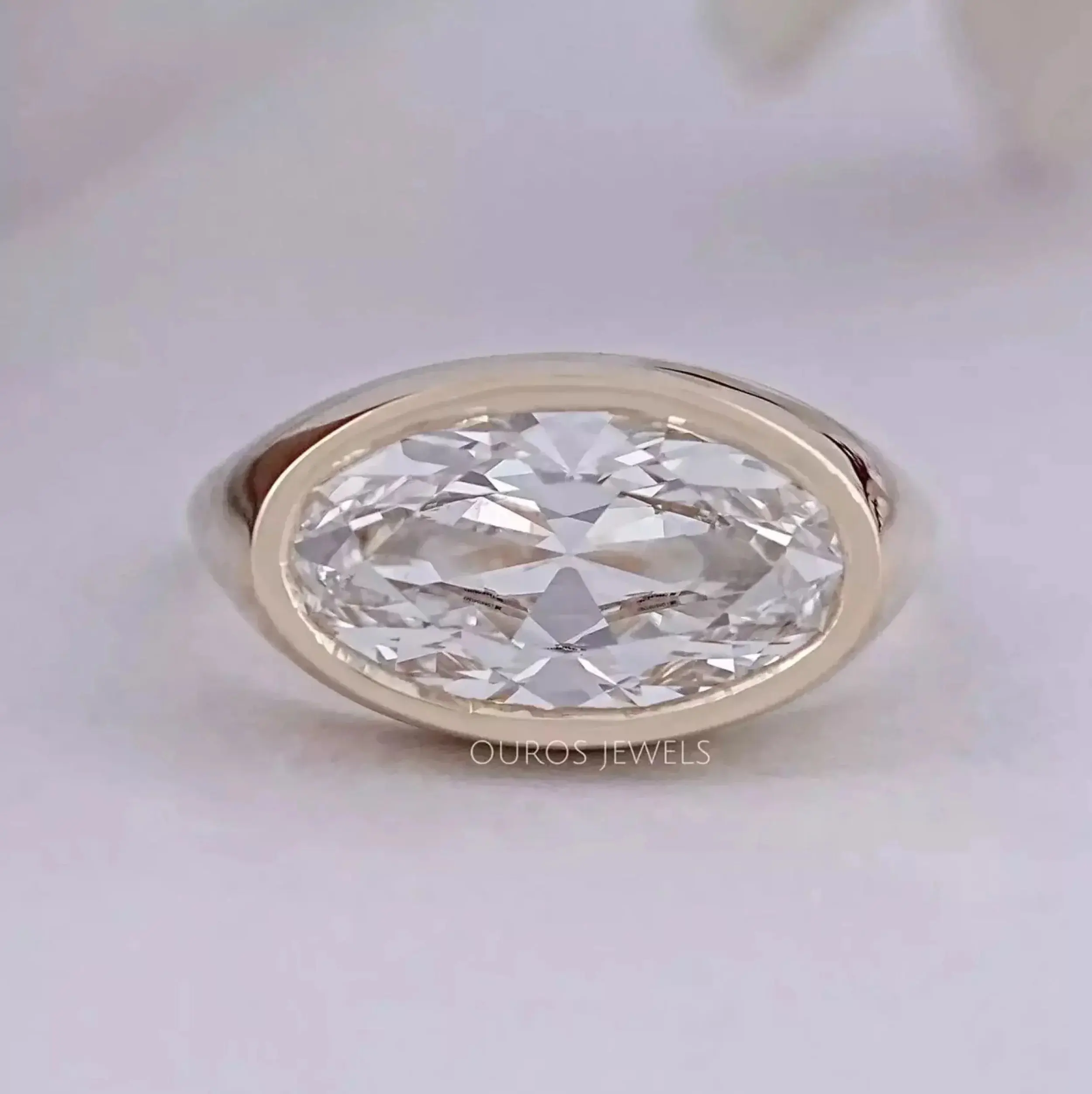East West Old Mine Moval Cut Bezel Set Solitaire Ring