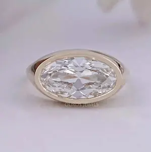 East West Old Mine Moval Cut Bezel Set Solitaire Ring