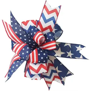 Patriotic Bow for Wreath 4th of July Lantern Bow Handmade Mailbox Bow for Independence Day Memorial Day Wreath Wall Party Decor