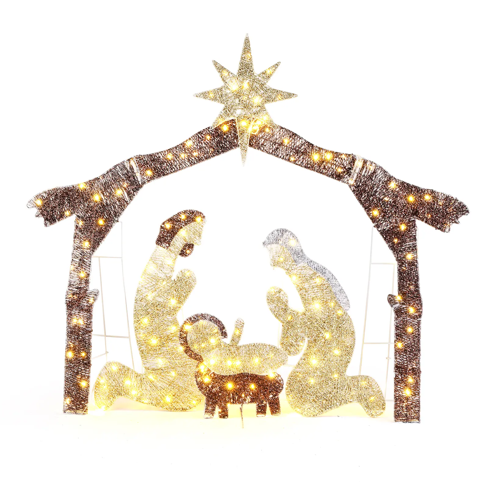 6ft Brown Frame Roofed Arch Nativity Scene Decoration, 190LED Light Display for Garden, Christmas Aesthetic Jesus Birth Ornament