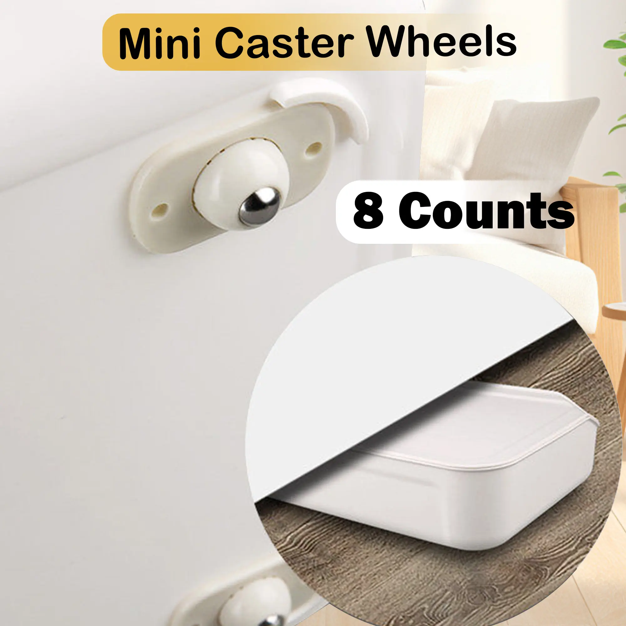 8 Counts Mini Self Adhesive Swivel Caster Wheels, 360° Rotation Universal Wheel No Scratch Stainless Steel Wheel for Moving Storage Box, Small Furniture,Trash Can, Bins Bottom Parts Metal