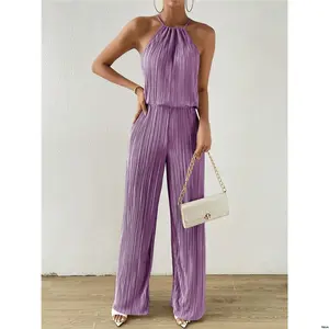 Top Plisse tiktok LUNE Solid Halter Wide Leg Pants