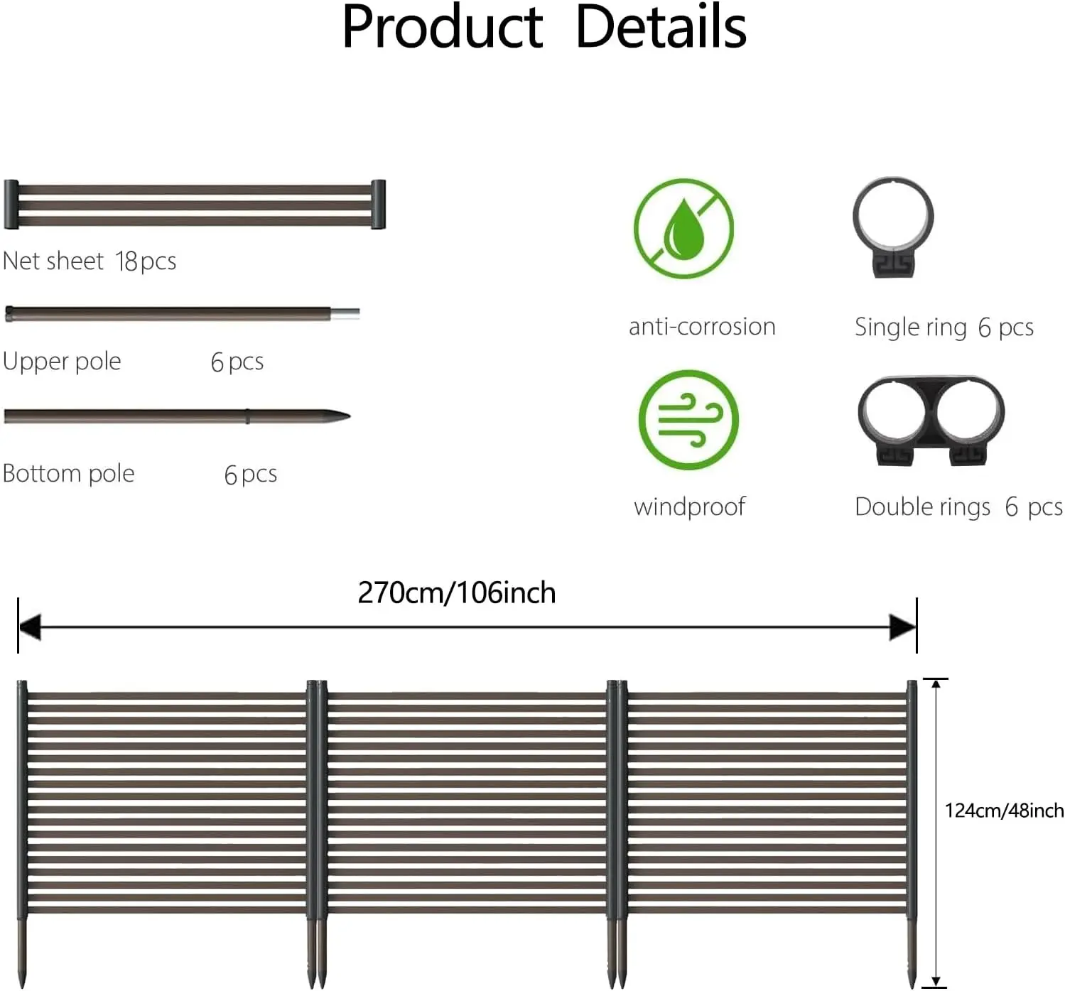 Gaomon Brown Steel Outdoor Privacy Fence Panels, 48" H×106" W 3-Panel No-Dig Rustproof Set, Decorative Garden Barrier for Air Conditioner Enclosure