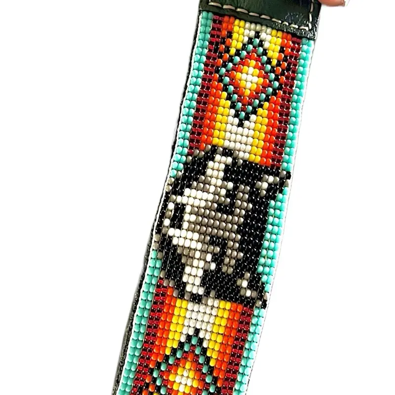 Handmade Bracelet with Wolf Design - Unique Beadwork, Colorful Color Blocking, Handcrafted Accessory
