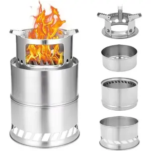 Outdoor Camping Wood Stove Stainless Steel Split Fire Pit, Windproof Charcoal Grill, Alcohol Burner Set, Portable Campfire BBQ Tool