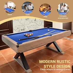 7 FT Blue Billiard Table Set - HDF & Solid Wood Sturdy Construction, 2 Cues, Billiard Balls, Cue Rack, Cleaning Brush, Exquisite Design, Complete Accessories (84" L x 46.5" W x 32.7" H) for Intense Matches & Leisure Time