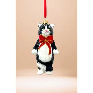 Mishka Tuxedo Cat Glass Ornament