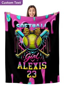 Custom Name And Number Ice Cream Black Baseball Blanket for Boys Girls – Personalized Kid's Name Gifts for Baseball Lovers Player – Cozy Flannel Throw for Living Room,and Sports Fans,Birthday Gifts,Christmas Stocking Stuff for Sofa Couch Bed Office